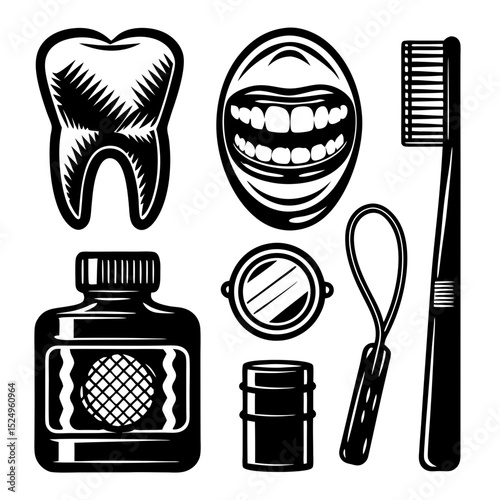 Dental hygiene illustration tooth mouth brush and more