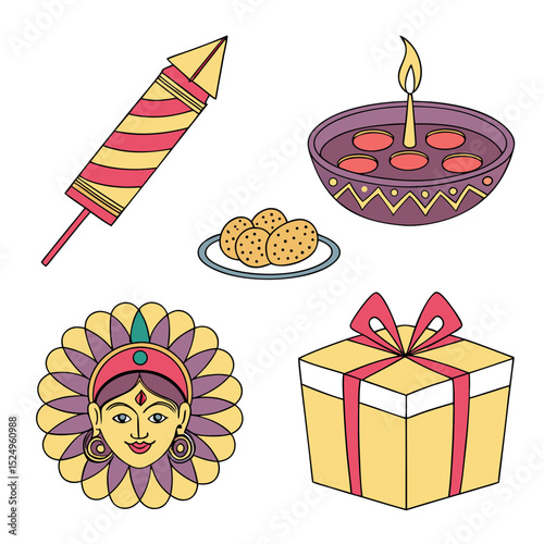 Durga puja festive elements illustration