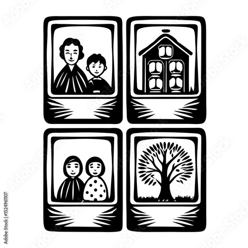 Black and white family photo collage illustration