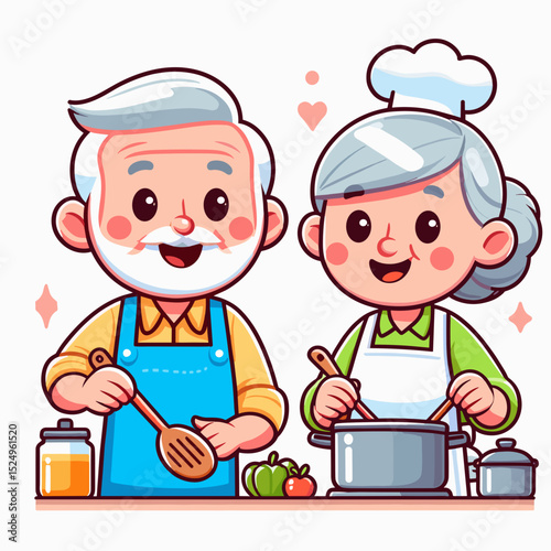 Senior couple cooking together in a kitchen