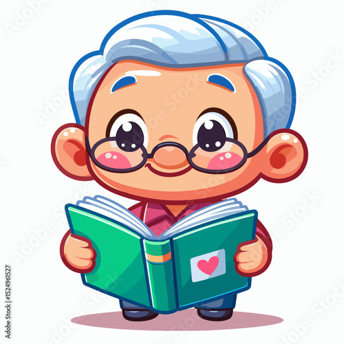 Elderly man reading a book with glasses and smile