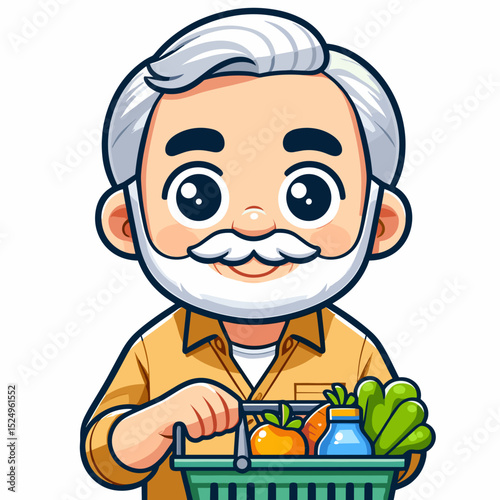 Elderly man shopping for groceries