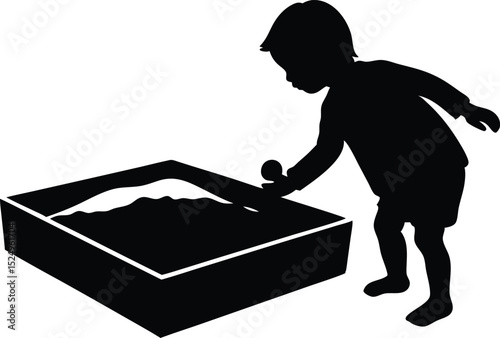 a kid playing in a sandbox silhouette vector illustration