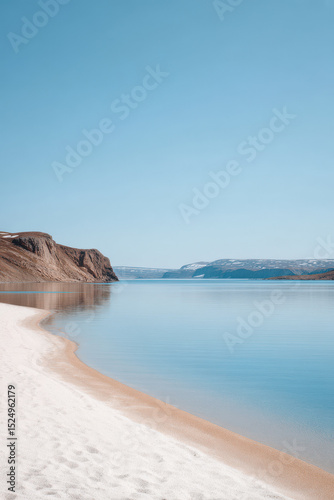 serene beach in nunavut canada with soft white sands and gentle waves lapping at shore