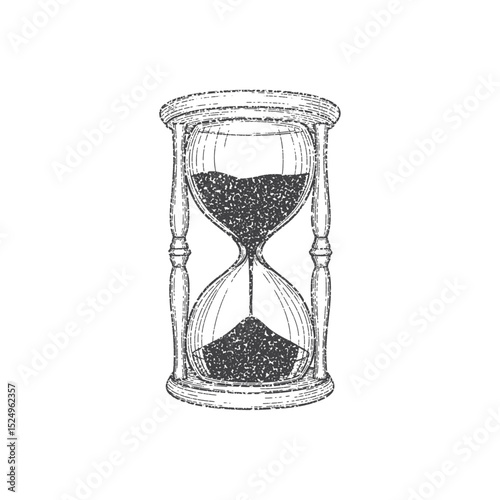 Hourglass, collage element with vintage stipple photocopy effect, with retro grainy texture. Vector illustration for grunge psychedelic surreal poster or tattoo in 90s aesthetic