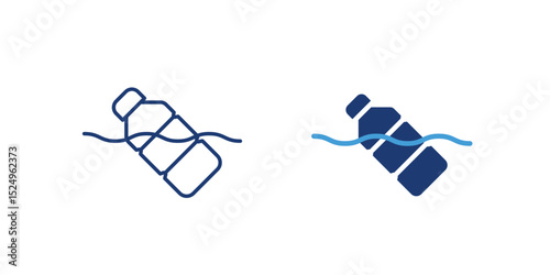 Icon of a floating plastic bottle in water, highlighting plastic pollution and ocean waste issues.