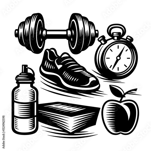 Fitness and workout equipment illustration