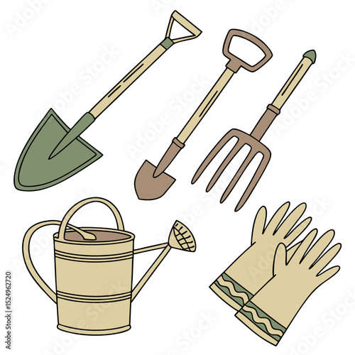 Gardening tools and equipment illustration