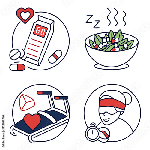 Healthy lifestyle icons fitness nutrition and sleep