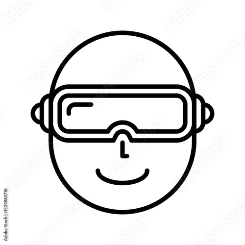 A modern, minimalist black outline man using VR headset icon. Represents virtual reality, metaverse, and immersive technology. Ideal for VR apps and tech experiences.