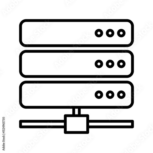 A modern, minimalist black outline server rack icon. Represents data storage, network infrastructure, and digital services. Ideal for IT apps and cloud platforms.