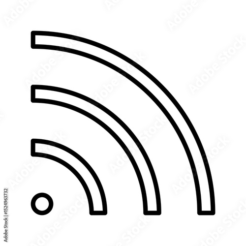 A modern, minimalist black outline signal waves icon. Represents wireless connectivity, strong reception, and data transmission. Ideal for network status and tech apps.
