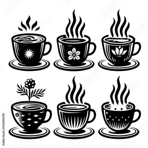 Six unique hot beverage cups design elements