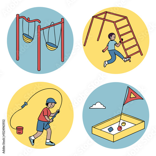 Children playing on playground equipment illustration