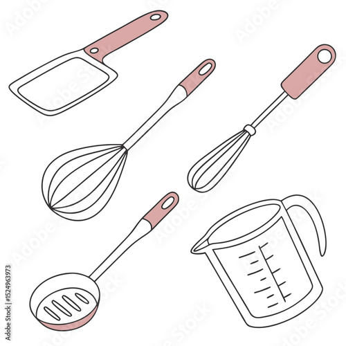 Kitchen utensil line art illustration set