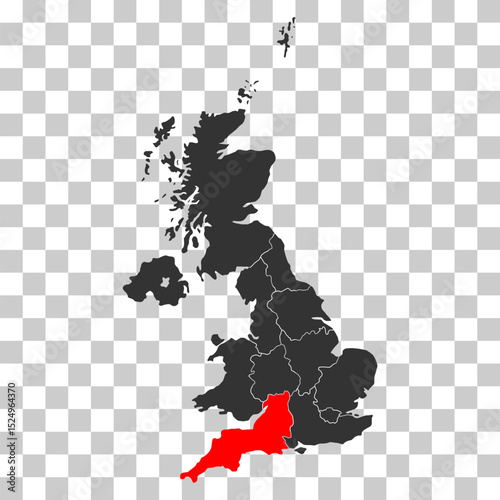 South west of United Kingdom of Great Britain and Northern Ireland map, detailed web vector .