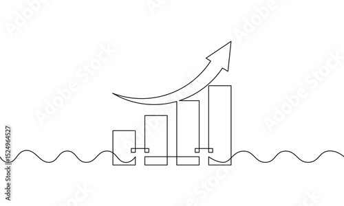 Continuous line drawing of graph. Illustration vector of business growth. Bar chart sign symbol. Single line art of increasing arow up. Flat icon object one line