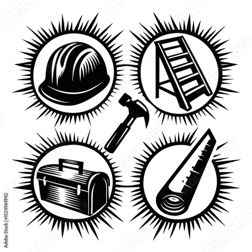 Construction tools and equipment icon set