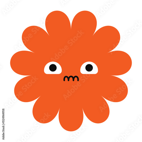 Cartoon flower with tearful eyes and a sorrowful expression. Bright colors and minimal shapes express deep emotion.
