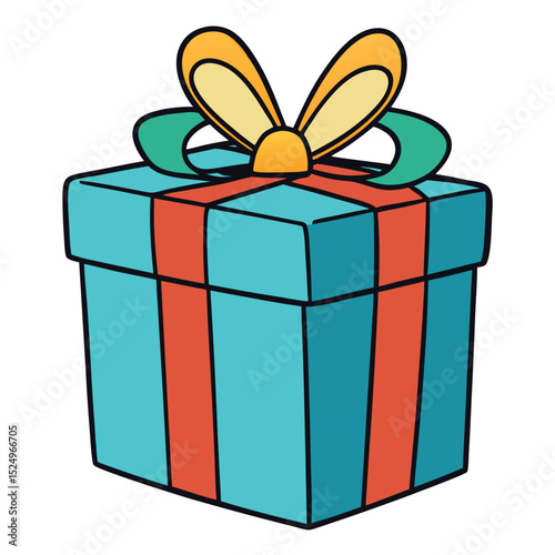 Colorful illustration of a wrapped present with a bow and ribbons for celebrations