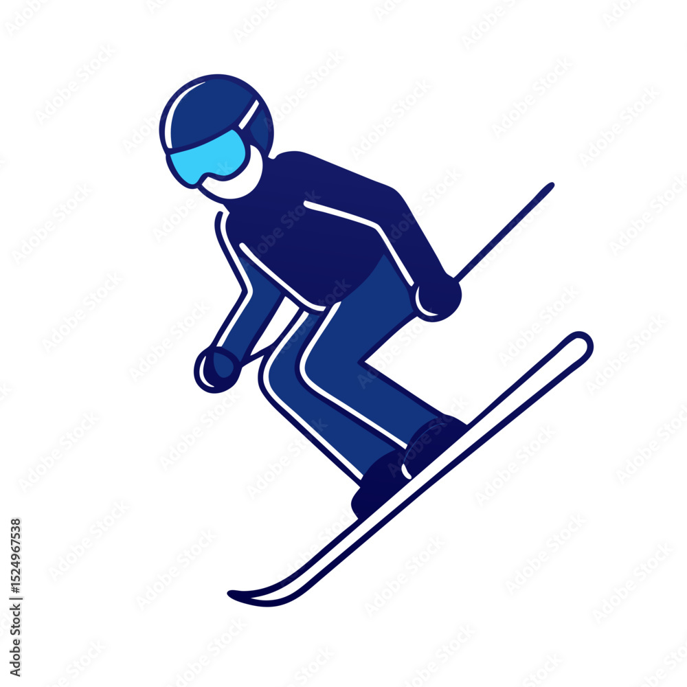 Obraz premium This dark blue and light blue outlined skier icon is ideal for winter sports blogs, ski resort websites, or outdoor adventure promotions.