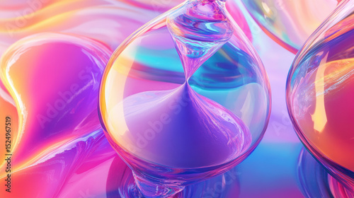 Abstract glowing and colorful glass dominantly pink purple blue with reflections and luminous effects creating a vibrant modern art visual composition