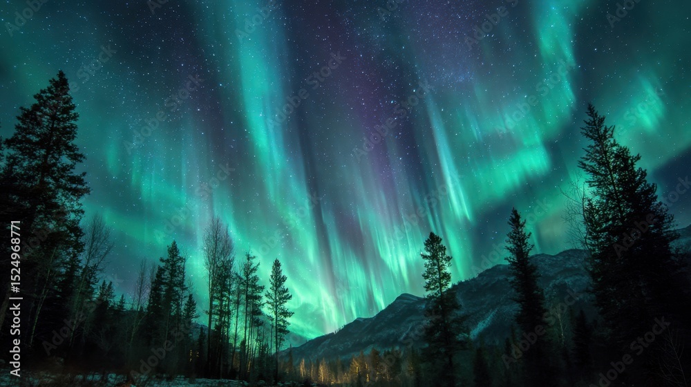 Fototapeta premium The Enchanting Dance of Aurora Borealis Northern Lights Phenomenon
