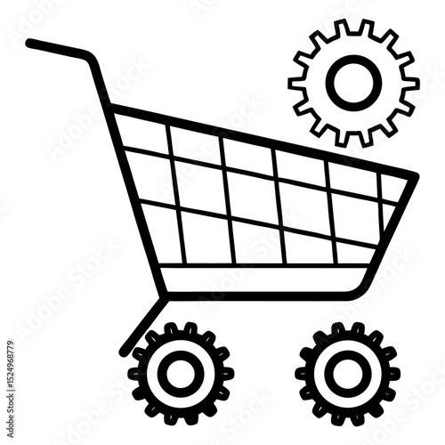 Silhouette of a wholesale cart in yellow and orange on white background – vector illustration of commercial shopping trolley, logistics icon, delivery concept, warehouse symbol, minimal design
