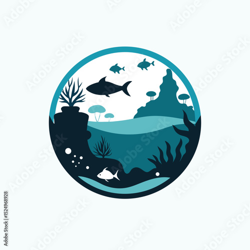 Silhouette vector icon of Underwater scenes on white background  in Adobe Illustrator Artwork