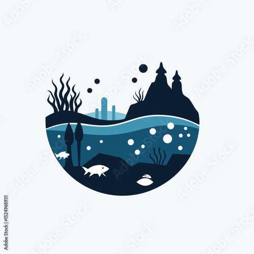 Silhouette vector icon of Underwater scenes on white background  in Adobe Illustrator Artwork