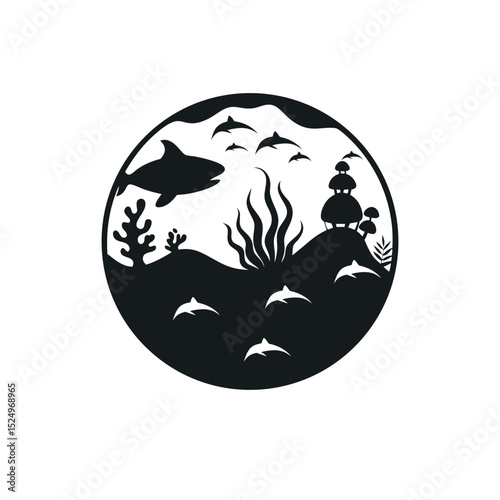Silhouette vector icon of Underwater scenes on white background  in Adobe Illustrator Artwork
