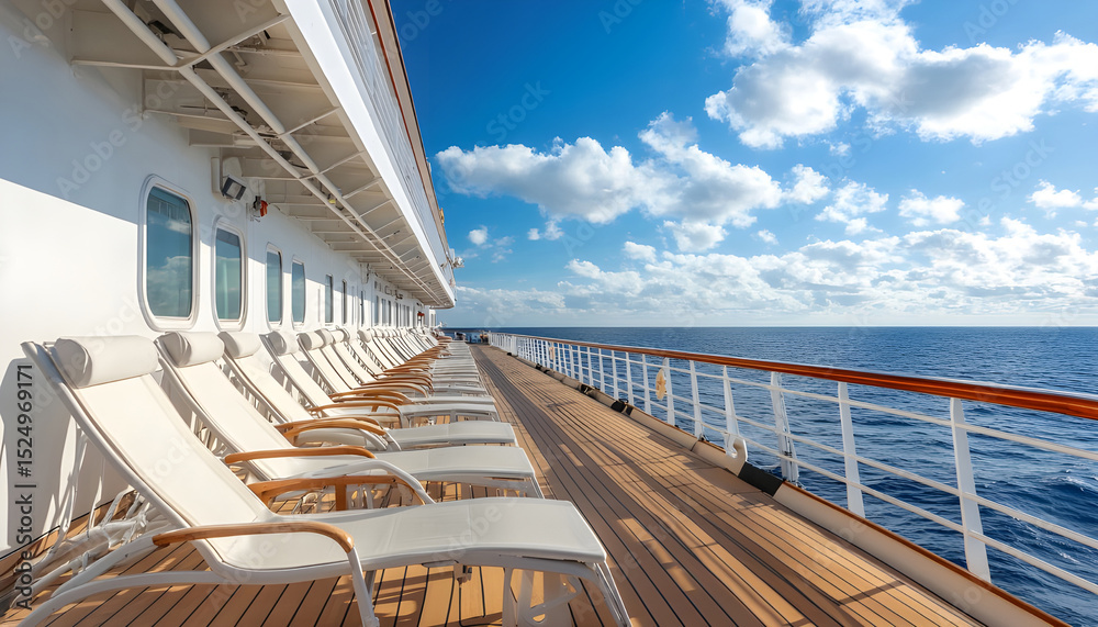 custom made wallpaper toronto digitalThe expansive and pristine deck of a cruise ship, with rows of lounge chairs under a bright blue sky