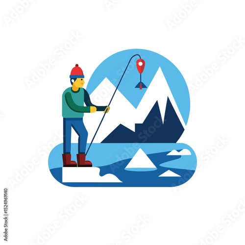 vector icon of Ice fishing on white background in Adobe Illustrator Artwork