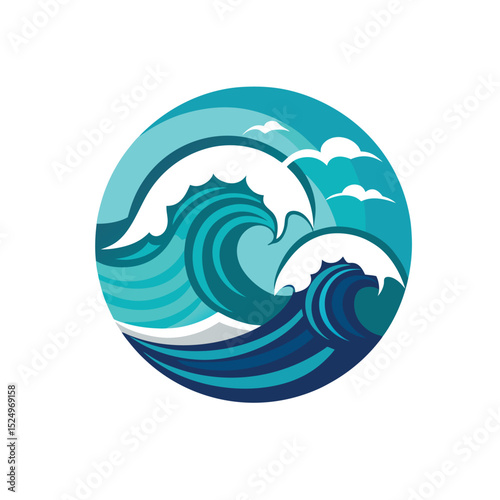 vector icon of Ocean waves calm, rough, stormy on white background  in Adobe Illustrator Artwork