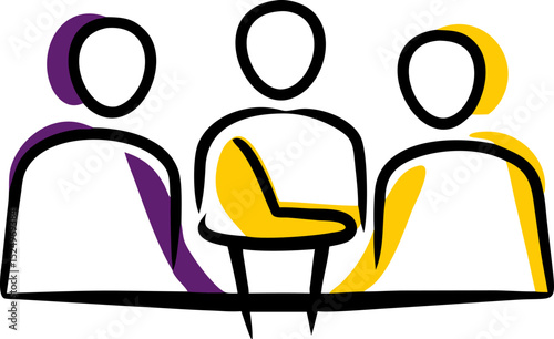 Silhouette of Three People in a Meeting Room with Purple Background – Business Collaboration, Teamwork Discussion, Corporate Conference, Group Communication, Office Talk, Brainstorming Session
