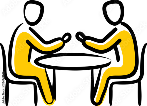Man and boy sitting on chairs in a business-style illustration