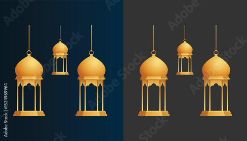 Beautiful Islamic lampion logo image with gold texture on black and white background for design purposes