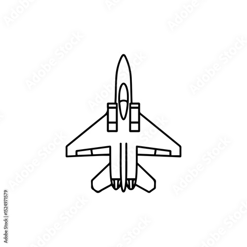 Minimalist top view icon of a jet aircraft. Suitable for topics like transportation, aviation, travel, navigation, and aerial technology
