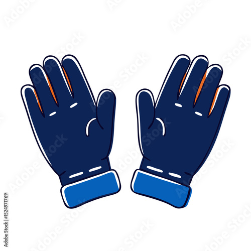 A pair of blue and orange winter gloves, palms open. Useful for websites or blogs about winter clothing, sports, cold weather gear, or outdoor activities.