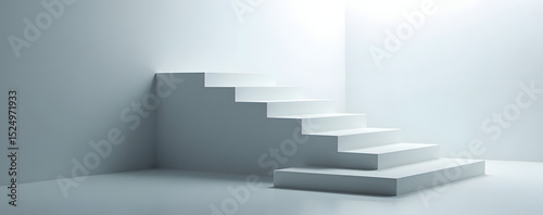 Floating staircase in empty white fog