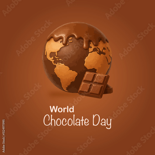 World Chocolate Day Flat Vector Illustration, Chocolate Bar Celebration with Sweet Treats