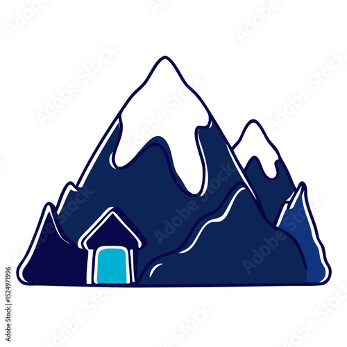 This dark blue and white outlined mountain range icon is suitable for outdoor adventure blogs, travel websites, or nature exploration content.

