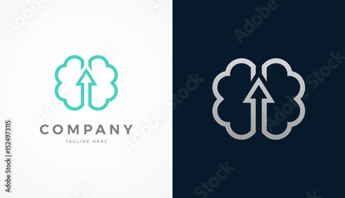 Brain Logo, Brain with Arrow Up combination with two style color, usable for brand and company logos, vector illustration