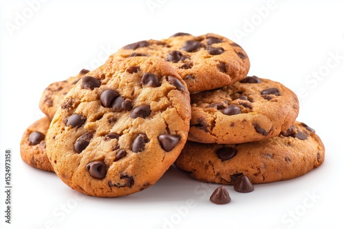 Delicious chocolate chip cookies stacked on a white background perfect for any dessert lover or baking enthusiast wanting a sweet treat