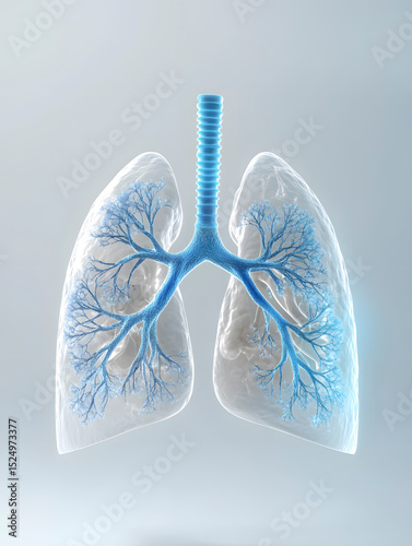Glass lungs showing bronchi and trachea on light background