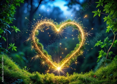 Sparkling Heart Shape in Forest, Nature Love, Romantic Image