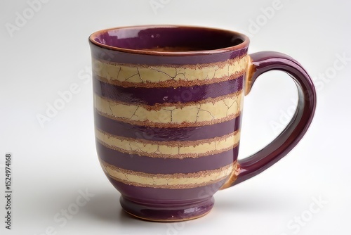 Striped Purple Ceramic Mug with Cracked Glaze Design