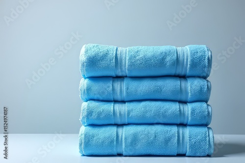 Stack of Light Blue Terry Cloth Towels for Bathroom