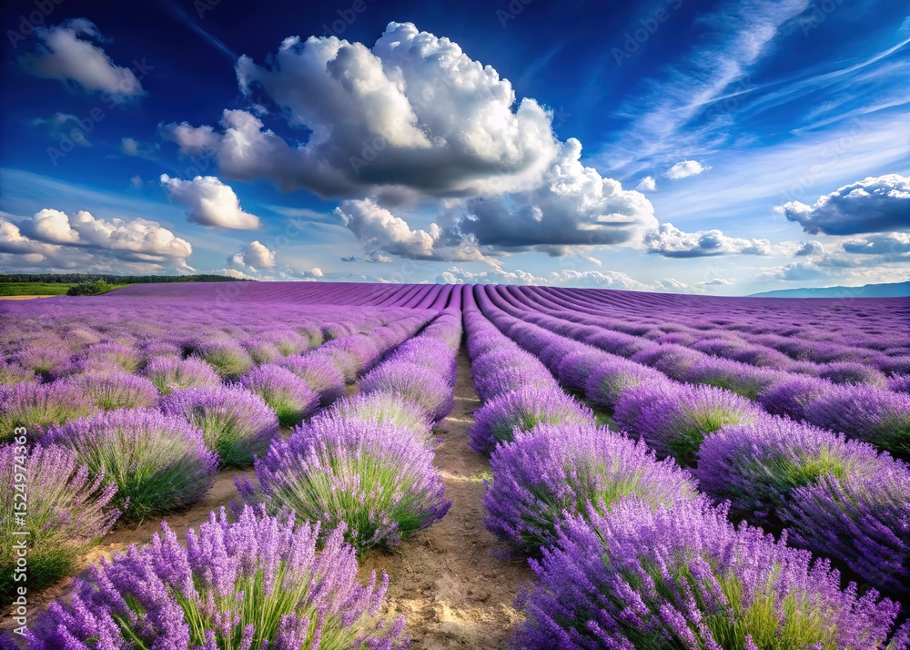 Obraz premium Stunning Lavender Field Under Dramatic Sky - Perfect Summer Landscape