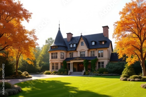 Stunning Autumn Estate Home with Lush Landscaping and Fall Colors